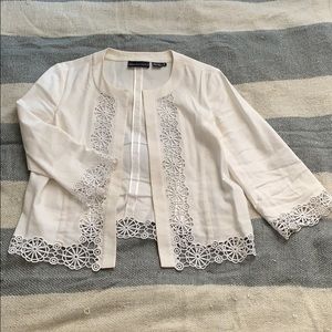 White Linen Cardigan with detailed hens